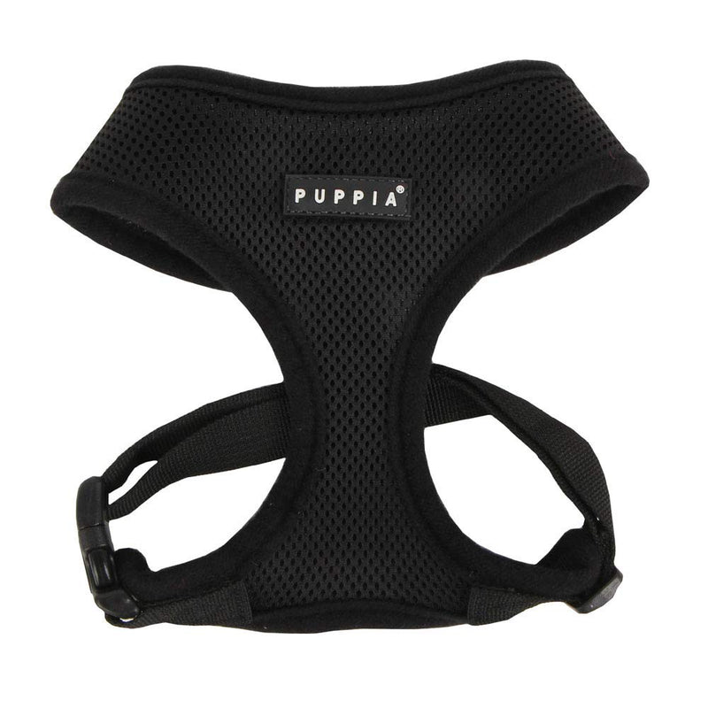 Puppia Soft Dog Harness No Choke Over-The-Head Triple Layered Breathable Mesh Adjustable Chest Belt and Quick-Release Buckle, Black, Medium M (Neck: 12", Girth: 16"-22") - PawsPlanet Australia