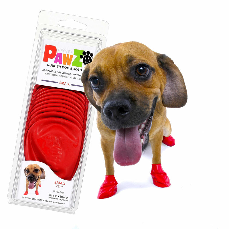 PawZ Rubber Dog Boots for Small Paws - All-Weather Waterproof Dog Shoes, Anti-Slip Traction for Rain, Snow, Mud & Hot Pavement - Pull-On Dog Booties, Red - Small (2"-2.5") - Pack of 12