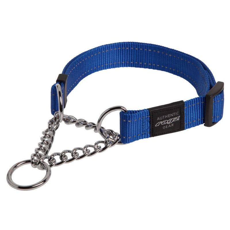 Rogz Utility Medium 5/8-Inch Reflective Snake Obedience Half-Check Dog Collar, Blue - PawsPlanet Australia