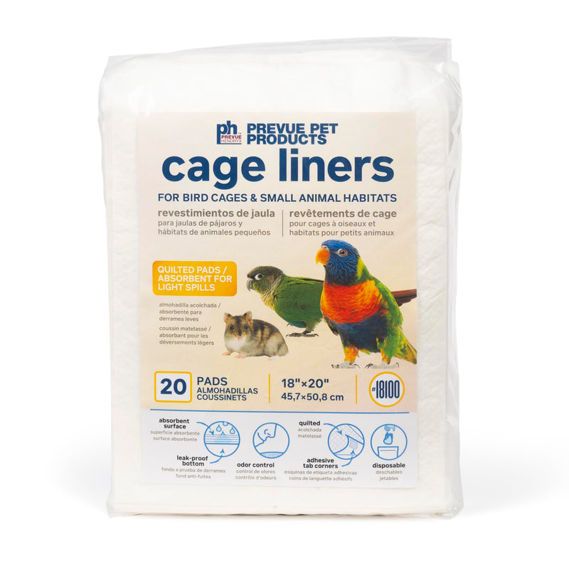 Prevue Pet Products Disposable Cage Liners for Birds and Small Animals - Parrot, Parakeet, Conure, Cockatiel Cages and Hamster, Guinea Pig, Mouse Cages White 20" X 18" - 20 Liners - PawsPlanet Australia