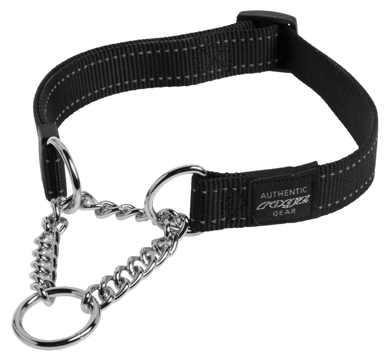 Rogz Utility Medium 5/8-Inch Reflective Snake Obedience Half-Check Dog Collar Black - PawsPlanet Australia