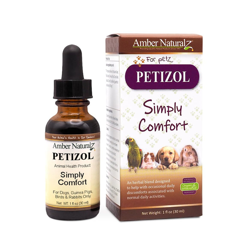 AMBER NATURALZ Petizol Simply Comfort Herbal Supplement for Dogs, Bird, Rabbit | Support for Occasional Discomforts and Normal Body Temperature | 1 Fluid Ounce Glass Bottle | Manufactured in The USA 1 Ounce - PawsPlanet Australia
