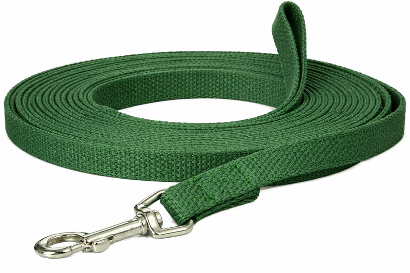 Cotton Dog Training Lead, 20ft, Green, Soft Woven Dog Training Leash for Obedience, Recall, and Control Training - PawsPlanet Australia