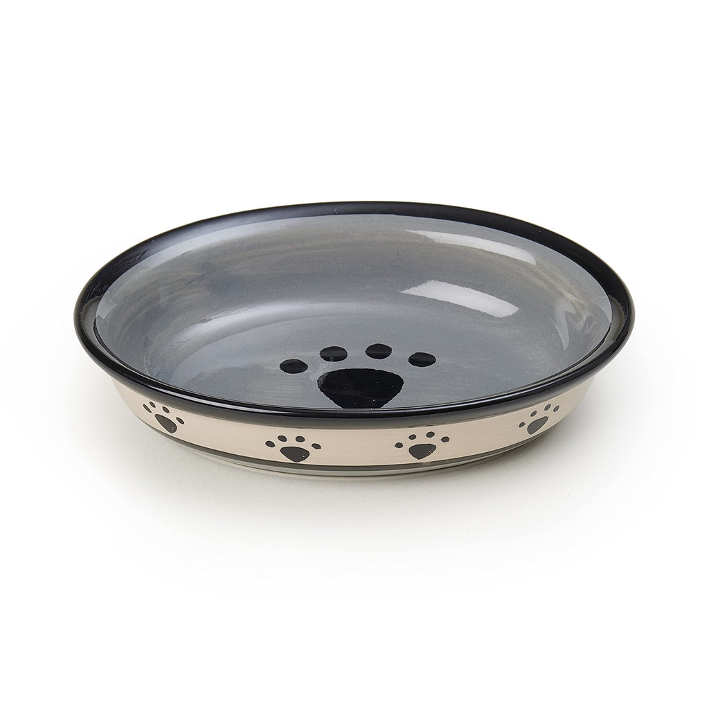 PetRageous 44247 Oval Metro Paws Stoneware Cat Bowl 6.25-Inch Wide and 1.5-Inch Tall Saucer with 1-Cup Capacity and Dishwasher and Microwave Safe for Small Dogs and Cats, Multicolored