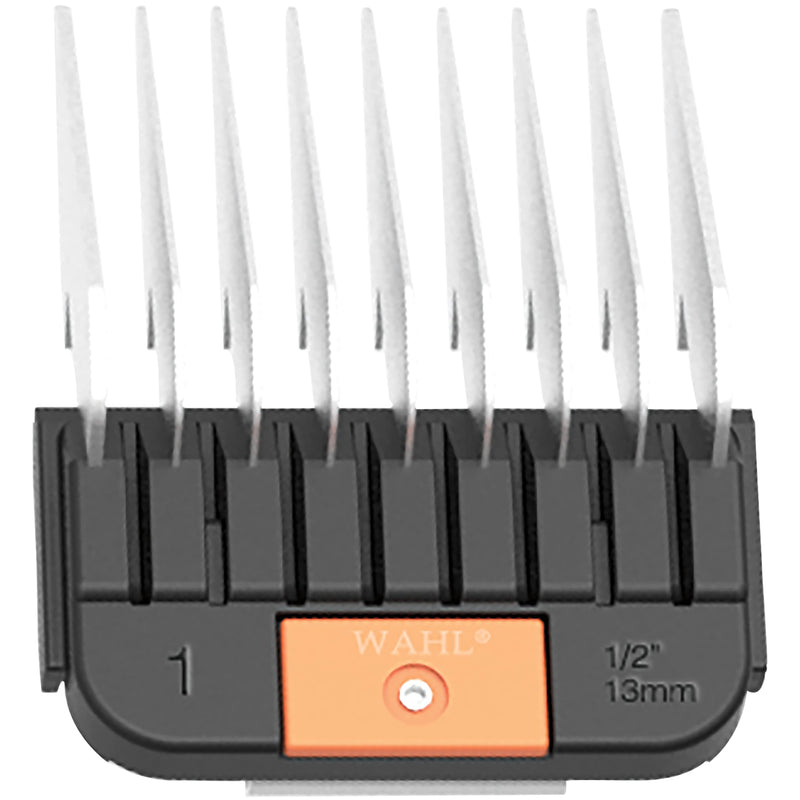 WAHL Professional Animal Stainless Steel Attachment Guide Comb Detachable Blade Pet Clippers - #1, 1/2 Inch Cut Length (3374-100), Orange #1, 1/2-Inch Cut Length Stainless Steel, Black, and Orange - PawsPlanet Australia