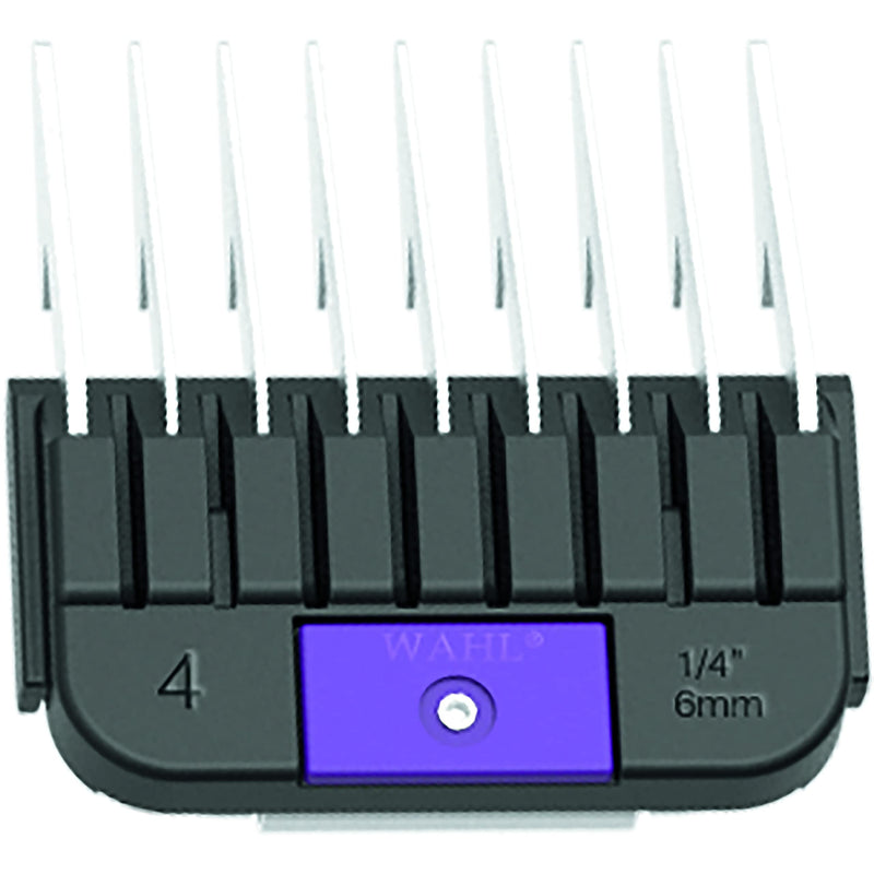 WAHL Professional Animal Stainless Steel Attachment Guide Comb Detachable Blade Pet Clippers - #4, 1/4 Inch Cut Length (3372-100), Purple #4, 1/4-Inch Cut Length Stainless Steel, Black, and Purple - PawsPlanet Australia