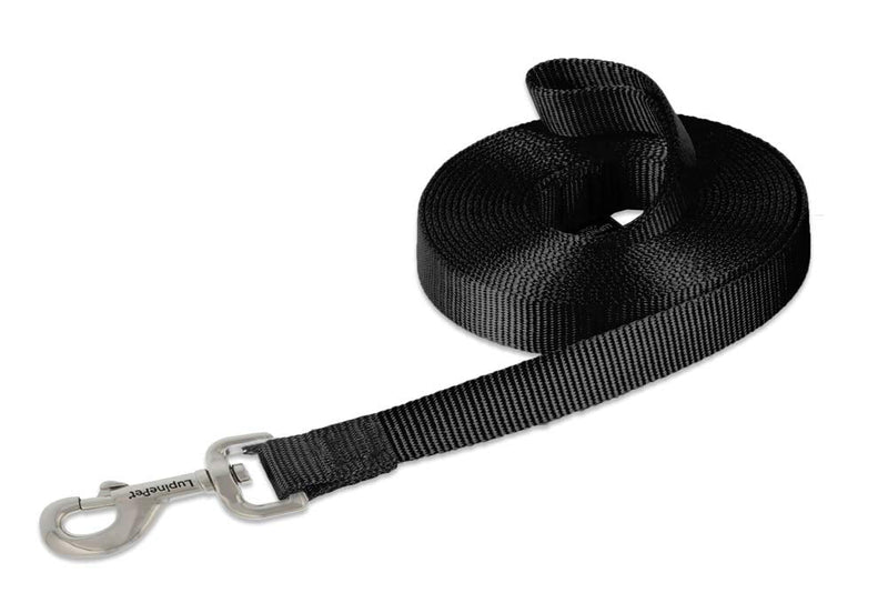 LupinePet Basics 3/4" Black 15-Foot Extra-Long Training Lead/Leash for Medium and Larger Dogs 3/4 inch wide; 15-foot - PawsPlanet Australia