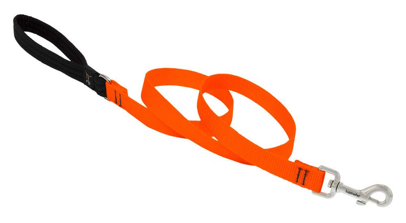 Dog Leash by Lupine in 3/4" Wide Blaze Orange 6-Foot Long with Padded Handle 3/4" wide; 6-ft long - PawsPlanet Australia