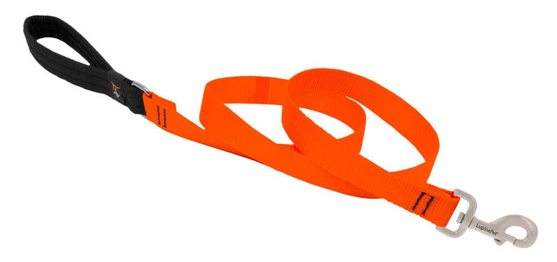 Dog Leash by Lupine in 1" Wide Blaze Orange 6-Foot Long with Padded Handle 1" wide; 6-ft long - PawsPlanet Australia