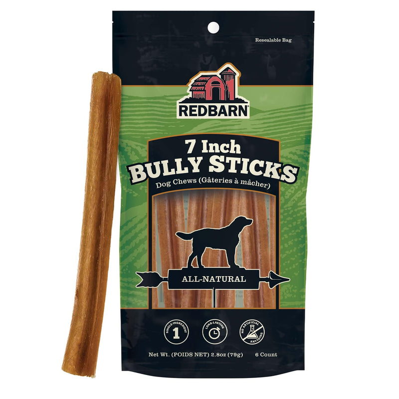 Redbarn Premium Bully Sticks for Dogs - 7 Inch, 6 Count - Long Lasting, Rawhide-Free, Slow Roasted, Low Odor & Highly Digestible, Single Ingredient Chews & All-Natural Dental Treats for Chewers 7" 6 Count (Pack of 1) - PawsPlanet Australia