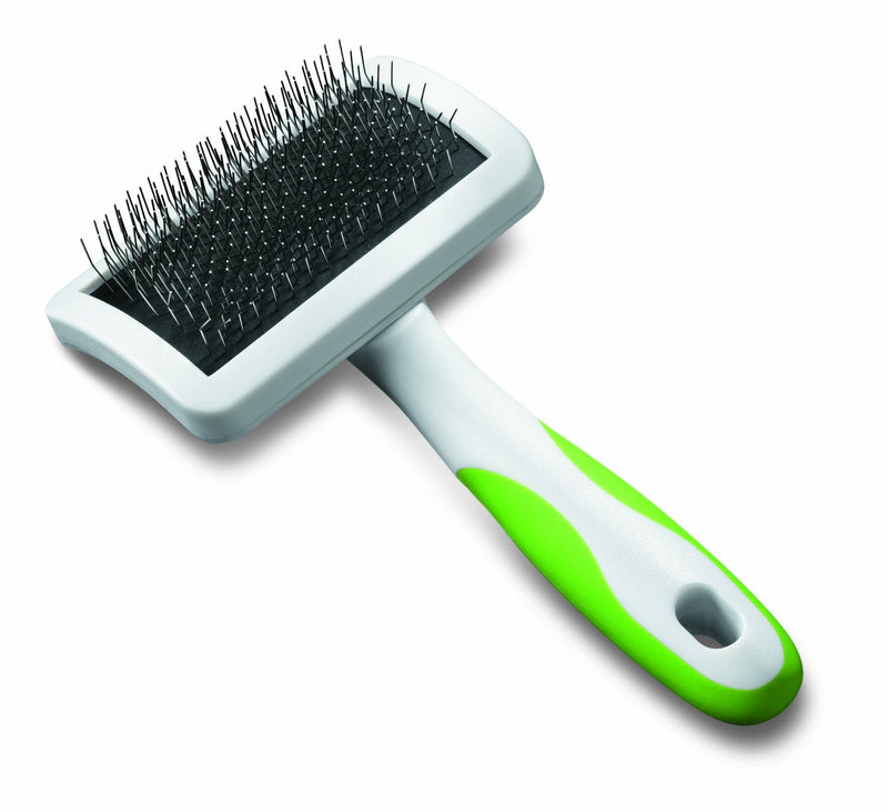 Andis 65705 Stainless-Steel Slicker Brush for Dogs and Cats - Durable and Lightweight Grooming Tool for All Breeds and Fur Lengths, Reduces Shedding and Promotes Hair Growth - Medium, Green Firm Slicker Brush - PawsPlanet Australia