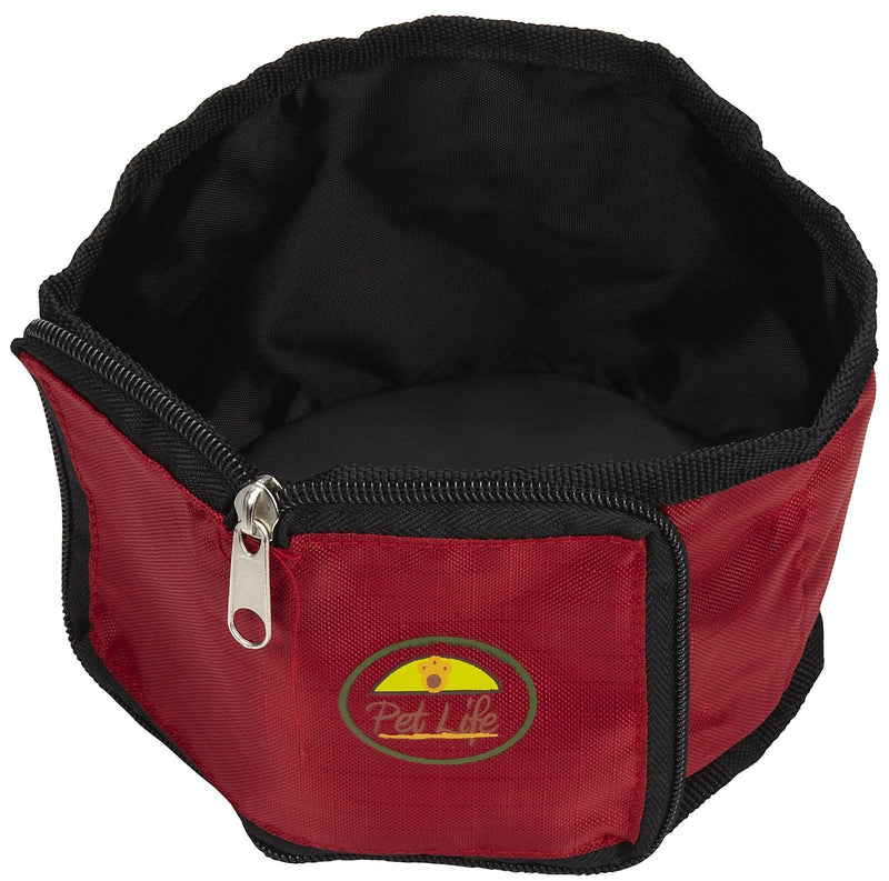 PET LIFE Wallet Folding Waterproof Zippered Collapsible Folding Travel Pet Dog Cat Bowl Feeder Waterer, One Size, Red - PawsPlanet Australia