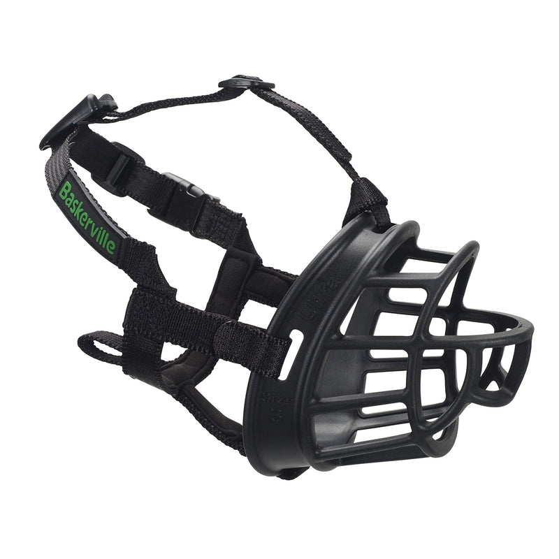 BASKERVILLE ULTRA MUZZLE - Patented Humane Design, Breathable, Dog can Pant and Drink, Adjustable, Padded, Dog Training Muzzle for Large Dogs, Prevents Biting, Wildlife Scavenging (Size 5, Black) - PawsPlanet Australia