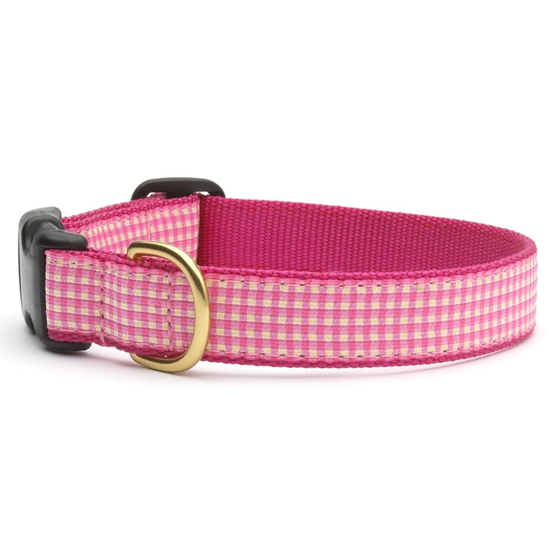 Up Country Pink Gingham Dog Collar, X-Small (6 to 12 inches) 5/8 inch Narrow Width - PawsPlanet Australia