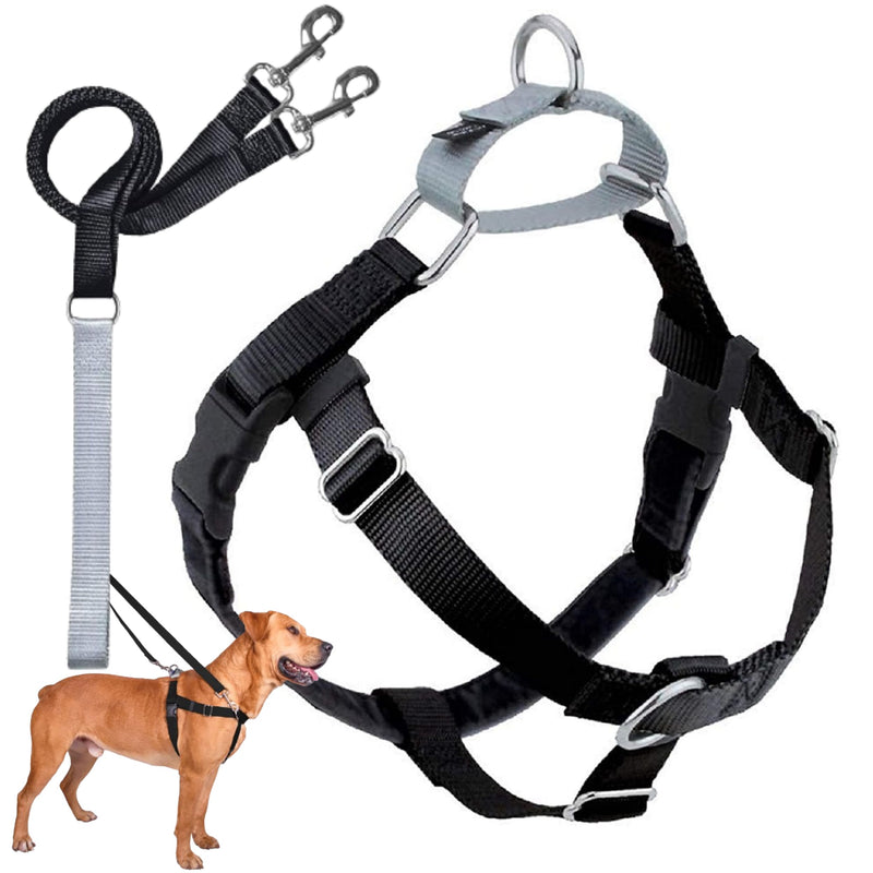 2 Hounds Design Freedom No Pull Dog Harness | Comfortable Control for Easy Walking |Adjustable Dog Harness and Leash Set | Small, Medium & Large Dogs | Made in USA | Solid Colors | 1" LG Black LG (Chest 28"- 32") - PawsPlanet Australia