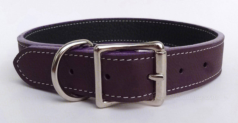 Luxury Italian Leather Tuscany Dog Collar - Eggplant Purple - 18 - PawsPlanet Australia