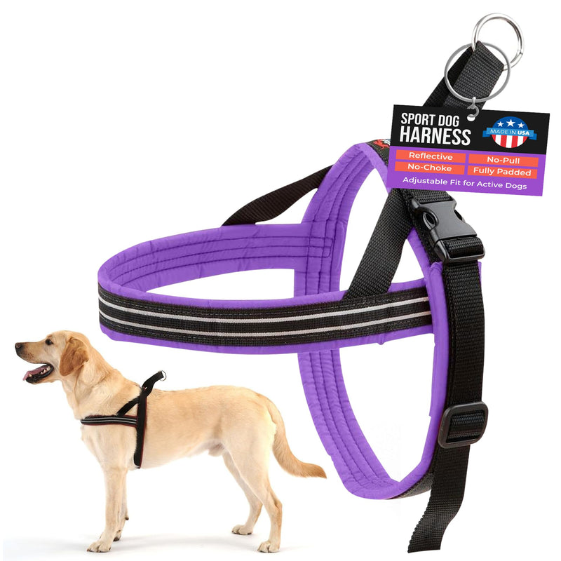 ComfortFlex Sport Dog Harness - Fully Padded, Reflective, Adjustable, Lightweight No-Choke Non-Chafing Design for Active Dogs - Enhanced Control - Small/Medium, Purple - PawsPlanet Australia