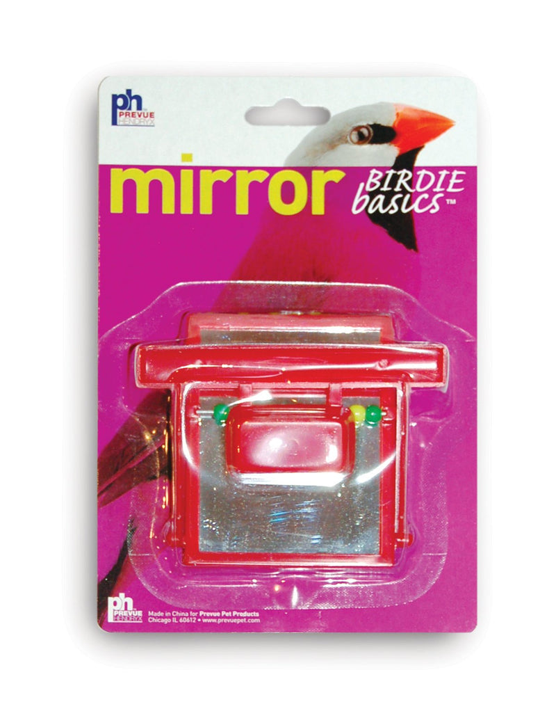 Prevue Hendryx Birdie Basics Perch Mirror with Beads Bird Toy, 4" x 3.5" (60424), Red (Package May Vary) - PawsPlanet Australia