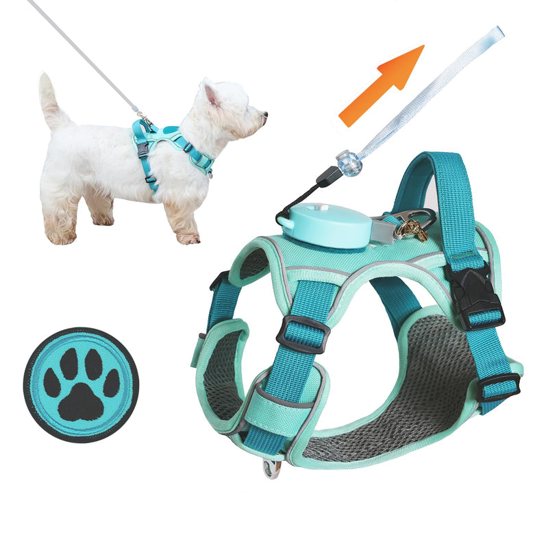 Dog Harness for Small Dogs up to 16lbs, 3-in-1 No Pull Lightweight Harness with 6.6ft Retractable,Wearable Leash Set,Front Clip,Handle,Reflective Dog Vest with Patch,Wrist Strap,Free Hand Leash-Blue XSmall (10-16lb) - PawsPlanet Australia