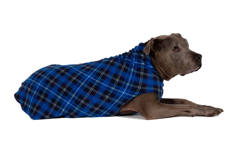 Stretch Fleece Dog Coat, Stretchy Pet Sweater, Machine Washable Pullover for Winter and Fall, Blue Plaid, 12 - PawsPlanet Australia