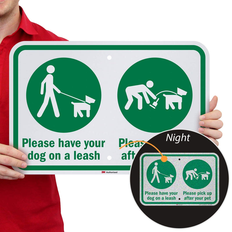 SmartSign - K-7114-EG-12x18 "Please Have Your Dog On A Leash, Pick Up After Your Pet" Sign | 12" x 18" 3M Engineer Grade Reflective Aluminum Green on White
