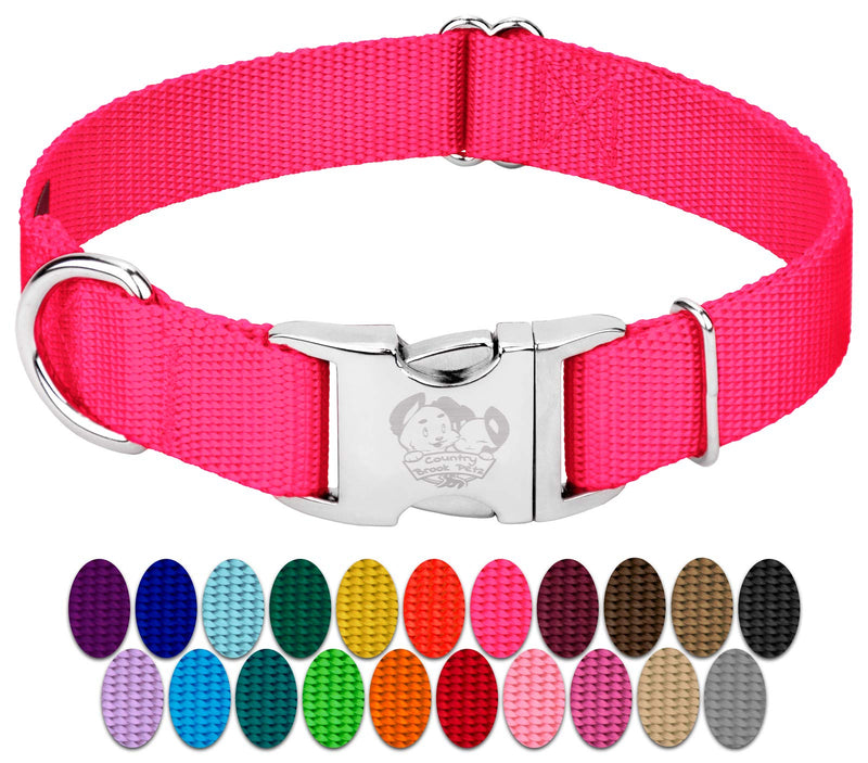 Country Brook Petz - Premium Nylon Dog Collar with Metal Buckle for Small Medium Large Breeds - 10+ Warm Colors (Medium, 3/4 Inch, Hot Pink) Medium (Pack of 1)