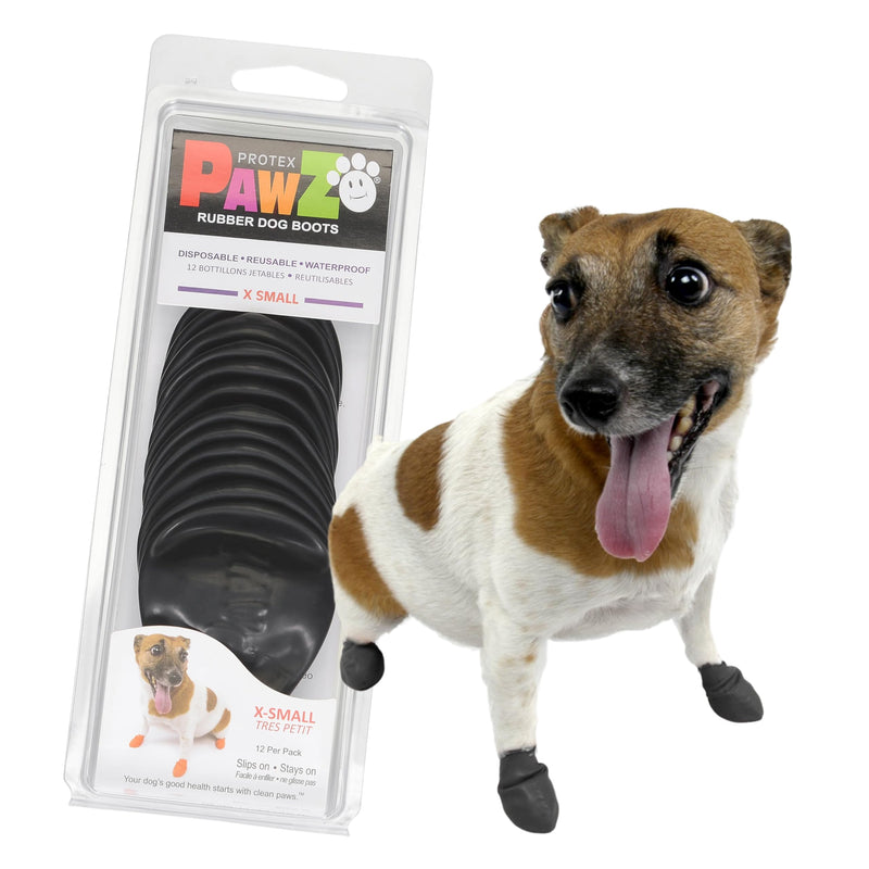 PawZ Rubber Dog Boots for Small Paws - All-Weather Waterproof Dog Shoes, Anti-Slip Traction for Rain, Snow, Mud & Hot Pavement - Pull-On Dog Booties, Black - X-Small (1.5"-2") - Pack of 12 - PawsPlanet Australia