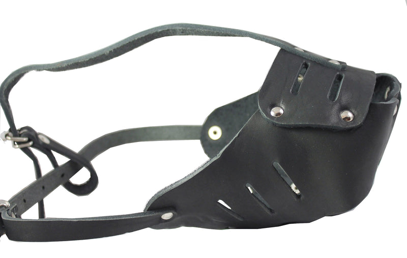 Dogs My Love Real Leather Cage Basket Secure Dog Muzzle #130 Black - Rottweiler, Boxer (Circumference 13.5", Snout Length 3.5")