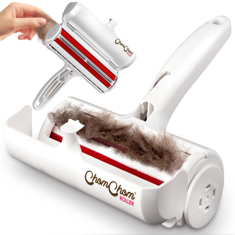 Chom Chom Roller Pet Hair Remover and Reusable Lint Roller - ChomChom Cat and Dog Hair Remover for Furniture, Couch, Carpet, Clothing and Bedding - Portable, Multi-Surface Fur Removal Tool White - PawsPlanet Australia