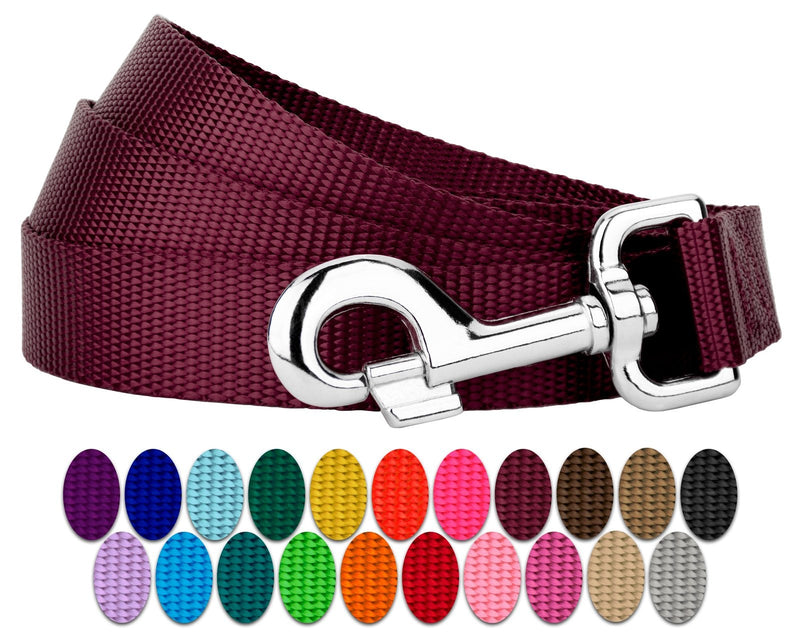 Country Brook Petz - Everyday Nylon Dog Leash - Strong, Durable, Solid Color Leash with Easy to Use Snap - 25+ Colors (1 Inch Wide, 6 Foot, Burgundy) 6 Foot X 1 Inch Wide (Pack of 1) - PawsPlanet Australia