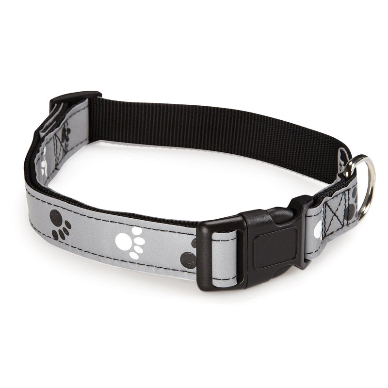 Casual Canine Reflect Pawprint Dog Collar, Fits Necks 10" to 16", Black 10 to 16-Inch - PawsPlanet Australia