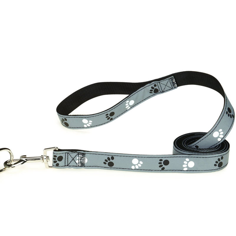 Casual Canine Reflective Pawprint Dog Leash, 4-Feet x 5/8-Inch Lead, Black - PawsPlanet Australia