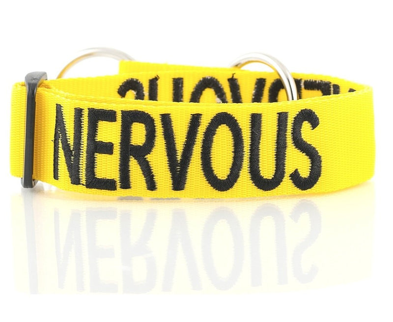 Nervous Yellow Color Coded L-XXL Semi-Choke Dog Collar (Give Me Space) Prevents Accidents by Warning Others of Your Dog in Advance