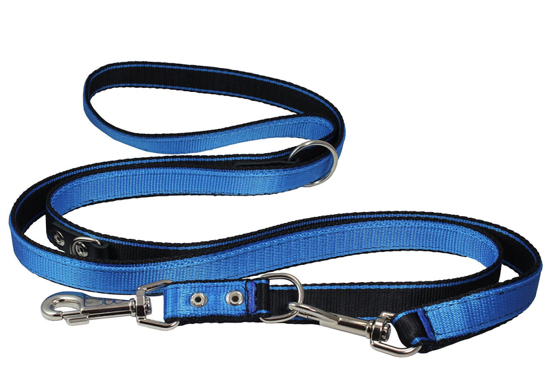 Dogs My Love 1" Wide 6 Way European Multi-Functional Nylon Dog Leash, Adjustable Lead Blue 40"-70" Long - PawsPlanet Australia