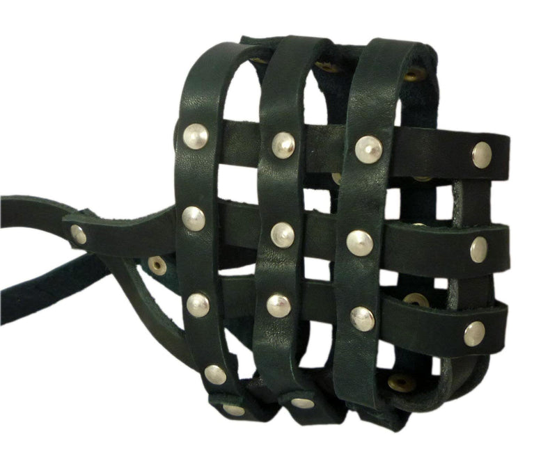 Real Leather Dog Basket Muzzle #107 Black - Pit Bull, Amstaff (Circumference 12", Snout Length 3.5") - PawsPlanet Australia