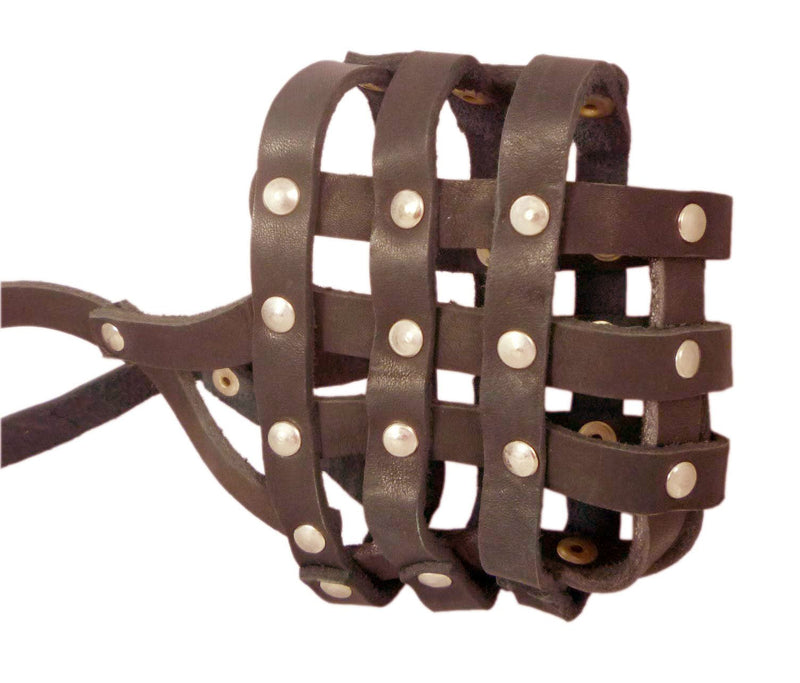 Real Leather Dog Basket Muzzle #107 Brown - Pit Bull, Amstaff (Circumference 12", Snout Length 3.5") - PawsPlanet Australia