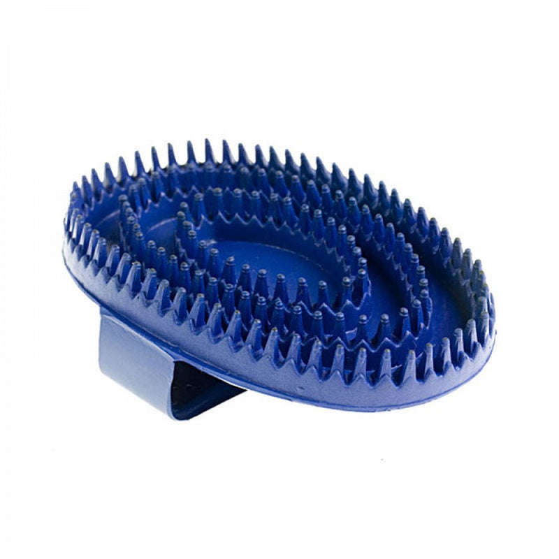 HORZE Soft Rubber Curry Comb Brush with Handle for Horses, Dogs, Cats | 6" x 4" - Blue - One Size - PawsPlanet Australia