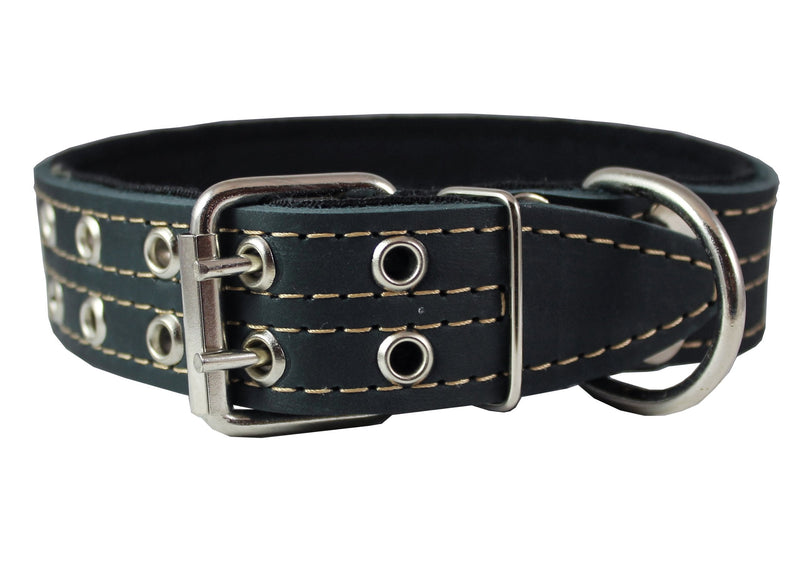 Genuine Leather Dog Collar, Padded Black 1.5" Wide. Fits 18"-22" Neck Size Cane Corso Rottweiler