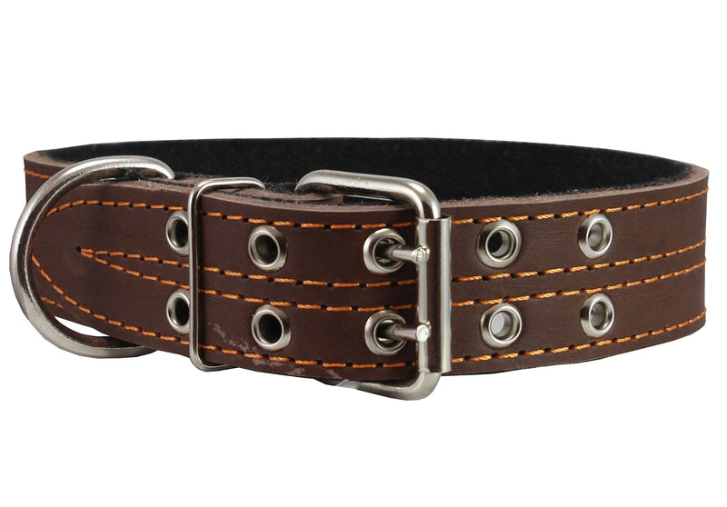 Genuine Leather Dog Collar, Padded, Brown 1.5" Wide. Fits 18"-22" Neck Size Cane Corso Rottweiler - PawsPlanet Australia