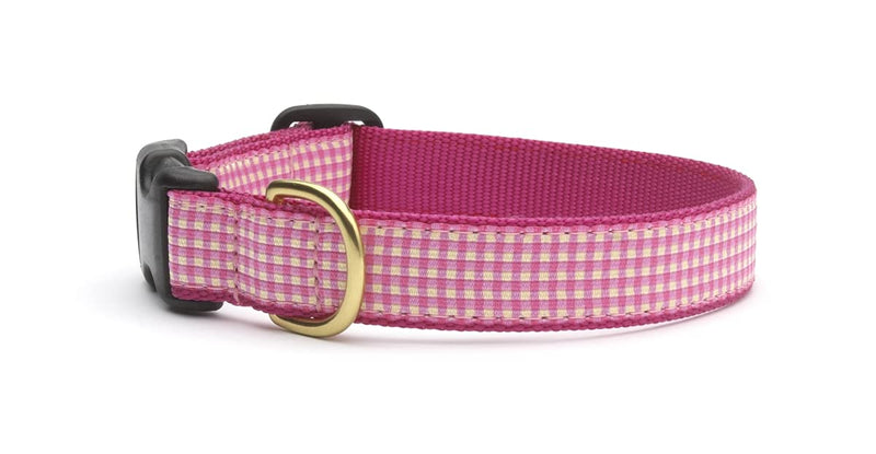 Up Country Pink Gingham Dog Collar, Small (9 to 15 inches) 1 inch Wide Width - PawsPlanet Australia