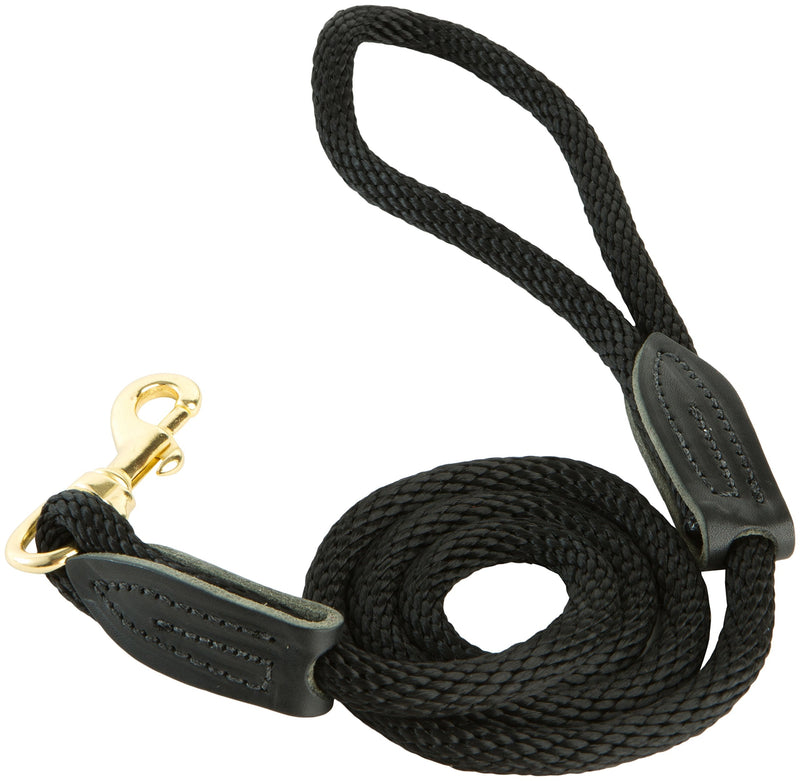 British Rope Lead with Brass Snap for Dogs, 6ft, Black, Comfortable and Durable Traditional Rope Lead with Brass Hardware for Walking and Everyday Use, Made in USA - PawsPlanet Australia