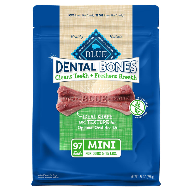 Blue Buffalo Dental Bones Mini Natural Dental Chew Dog Treats Bag Value Pack Unflavored 1.69 Pound (Pack of 1) - PawsPlanet Australia