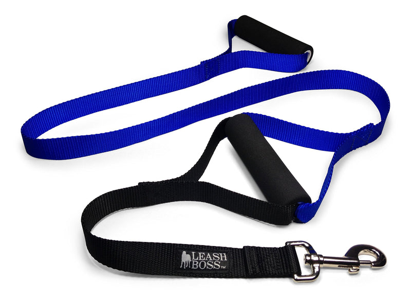 Leash Boss Original - Heavy Duty Dog Leash for Large Dogs - No Pull Double Handle Training Lead for Walking Big Dogs - Dog Leashes with Padded Handle for Control and Safety (Blue) Blue - PawsPlanet Australia