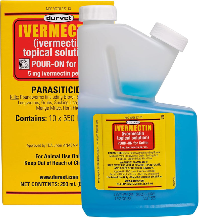 Durvet Ivermectin Pour On Dewormer 250mL - PawsPlanet Australia