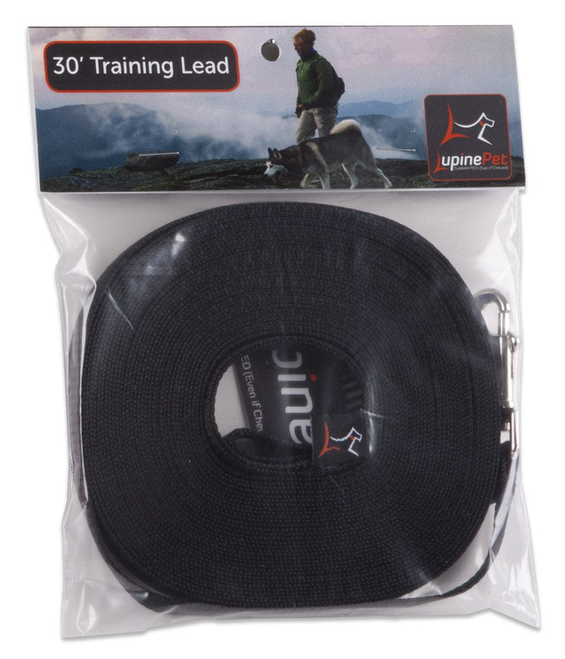 LupinePet Basics 1/2" Black 30-foot Extra-Long Training Lead/Leash for Small Pets - PawsPlanet Australia