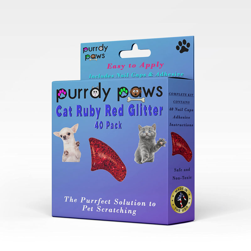40 Pack Soft Nail Caps for Cat Claws Ruby RED Glitter Medium - PawsPlanet Australia