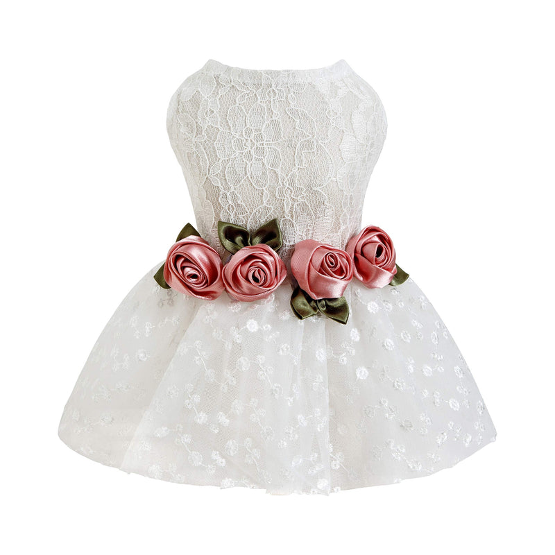 Fitwarm Luxury Rose Lace Pet Dog Weddding Dress Bride Clothes Formal Apparel, Medium White