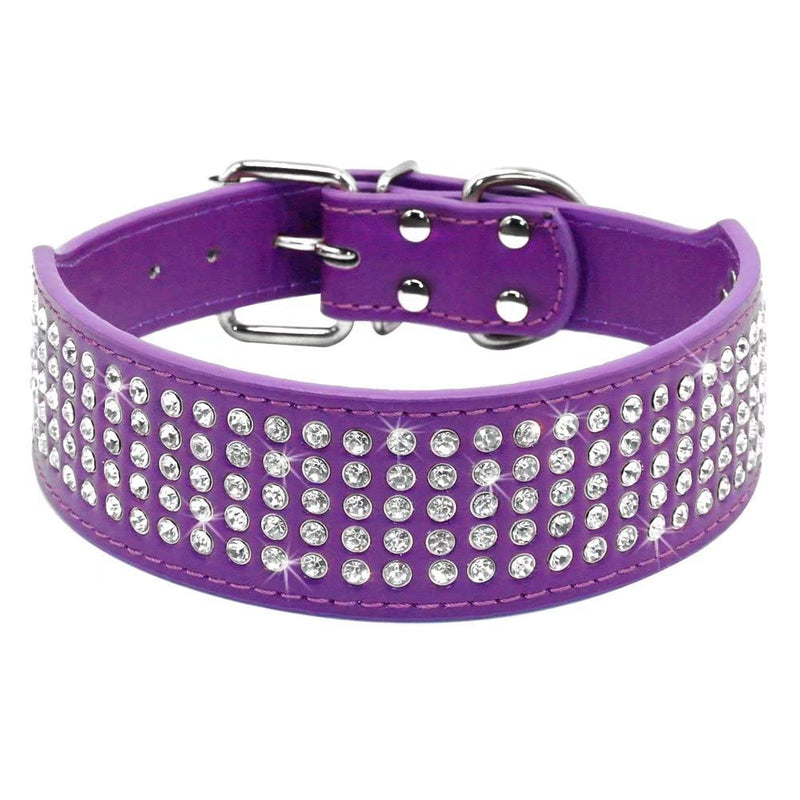 Rhinestones Dog Collars - 2 Inch Wide & 5 Rows Full Sparkly Crystal Diamonds Studded PU Leather - Beautiful Bling Pet Appearance for Medium & Large Dogs,19-22" Purple Neck 19-22",Fit 65-85lbs