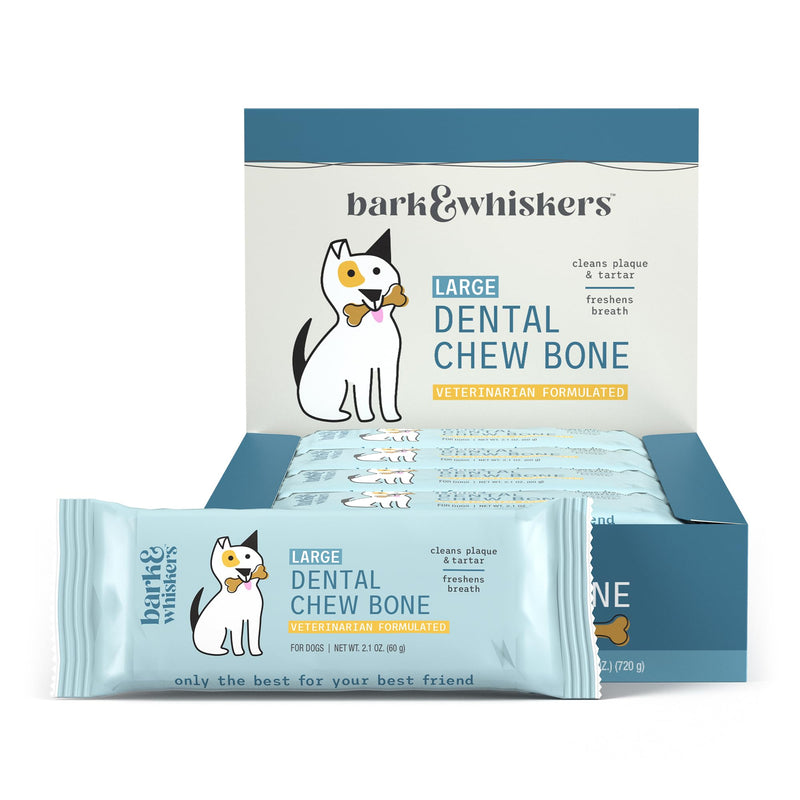 Dr. Mercola Bark & Whiskers Dental Chew Bones - Large Dog Oral Care Support - Natural Ingredients - Zinc & Calcium - No Fillers or Artificial Flavors - 12 Bones