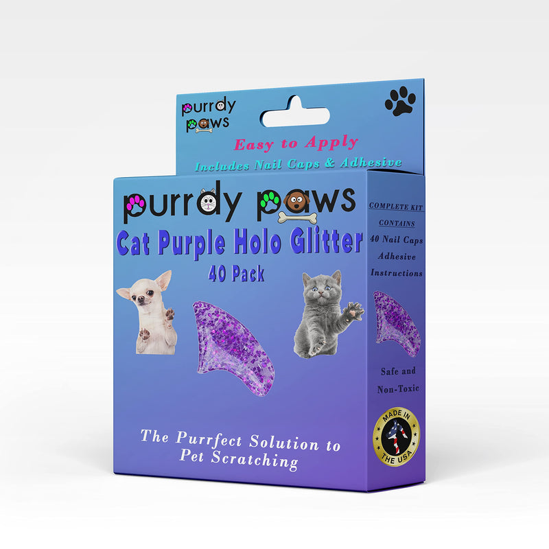 40 Pack Soft Nail Caps for Cat Claws Purple Holographic Glitter Small - PawsPlanet Australia